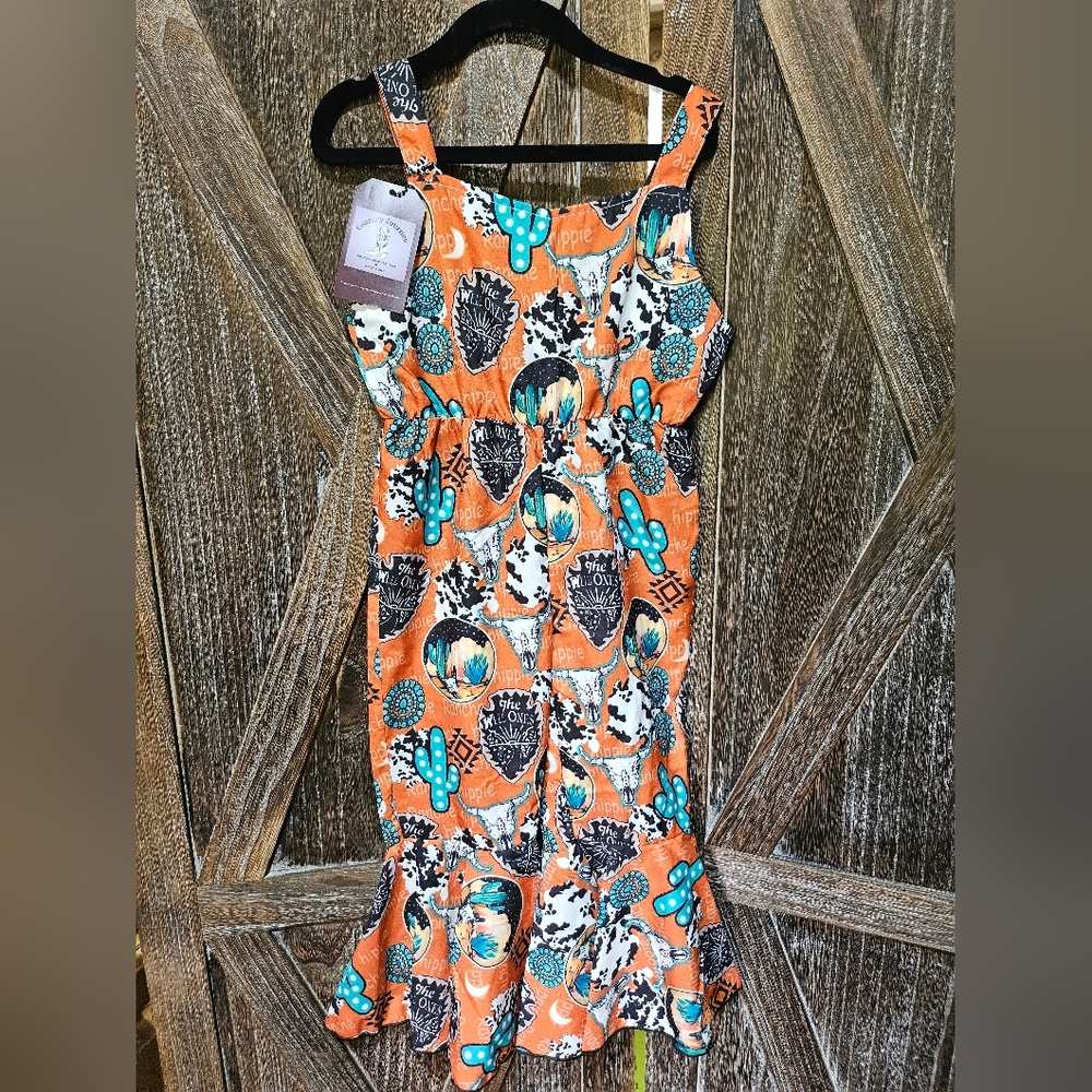 NWT Western Orange and Turquoise Patterned Jumpsuit - Picture 5 of 11
